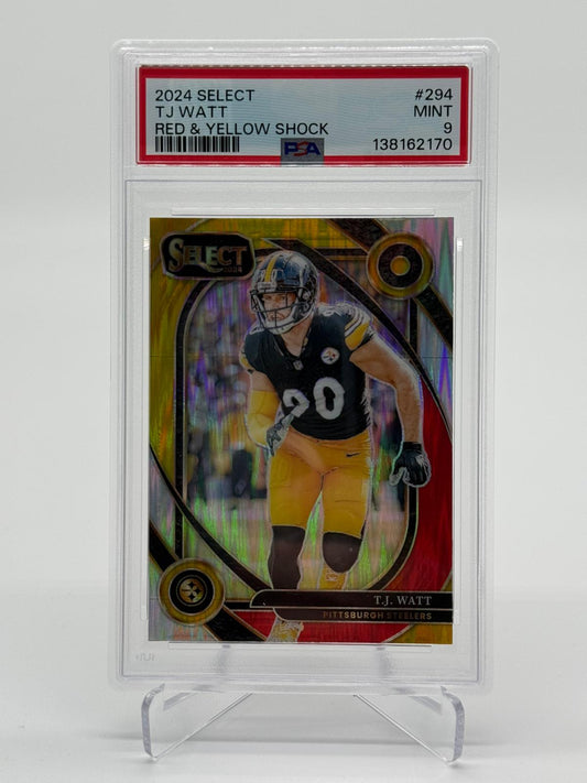 2024 Panini Select Football TJ Watt Red & Yellow Shock PSA 9 POP 1