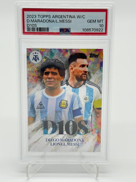 2023 Topps Argentina W/C Diego Maradona Lionel Messi D10s PSA 10