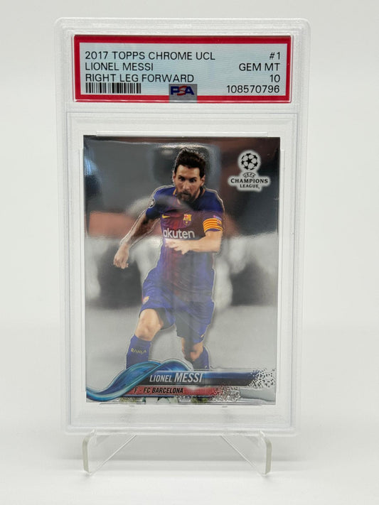 2017 Topps Chrome UCL Lionel Messi Right Leg Forward PSA 10