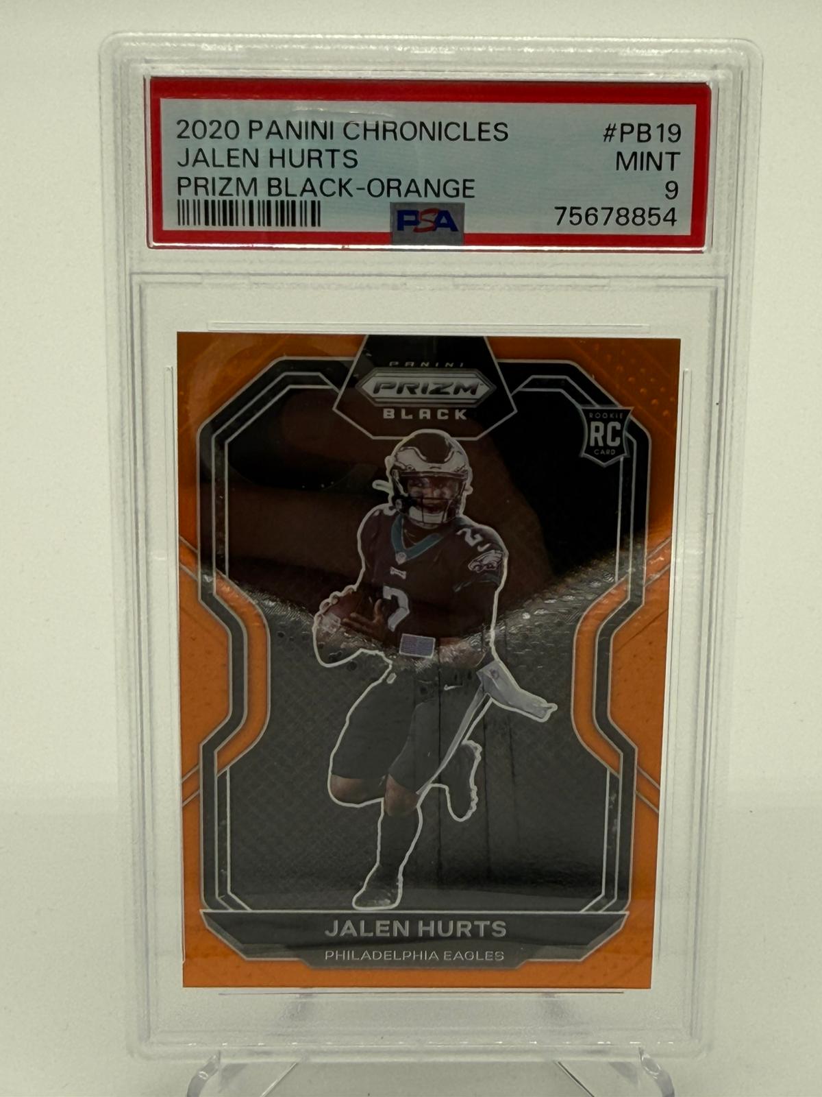2020 Panini Chronicles Jalen Hurts Prizm Black Orange 01/75 RC PSA 9