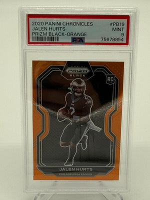 2020 Panini Chronicles Jalen Hurts Prizm Black Orange 01/75 RC PSA 9