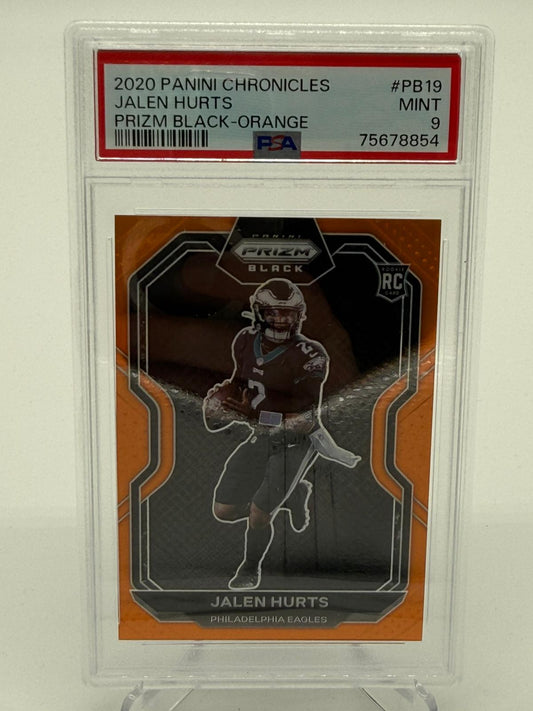 2020 Panini Chronicles Jalen Hurts Prizm Black Orange 01/75 RC PSA 9