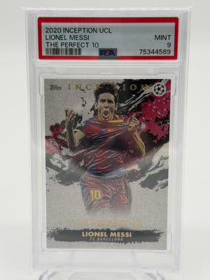 2020-21 Topps Inception UCL Lionel Messi The Perfect 10 PSA 9
