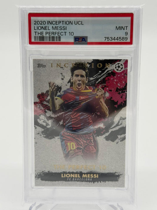 2020-21 Topps Inception UCL Lionel Messi The Perfect 10 PSA 9