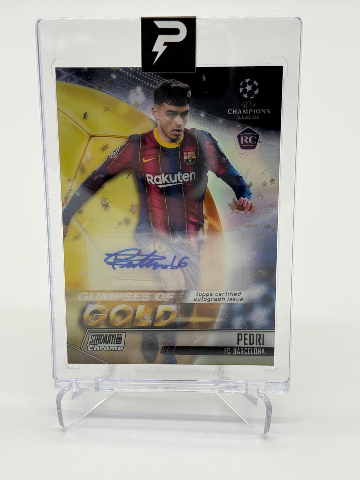 2020-21 Topps Stadium Club Chrome Pedri RC Auto Glimpses of Gold /100