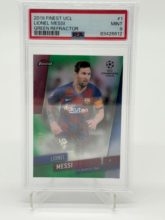 2019 Topps Finest UCL Lionel Messi /99 Green Refractor PSA 9