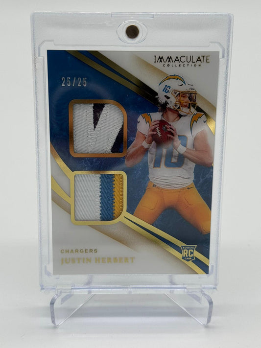 2020 Panini Immaculate Football Rookie Gold Dual Patch Justin Herbert 25/25 RC