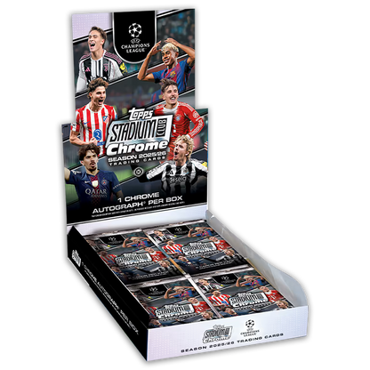 2025/26 Topps Stadium Club Chrome UEFA Champions League Hobby Box – Fußball Trading Cards mit 20 Packs und 1 Autogramm
