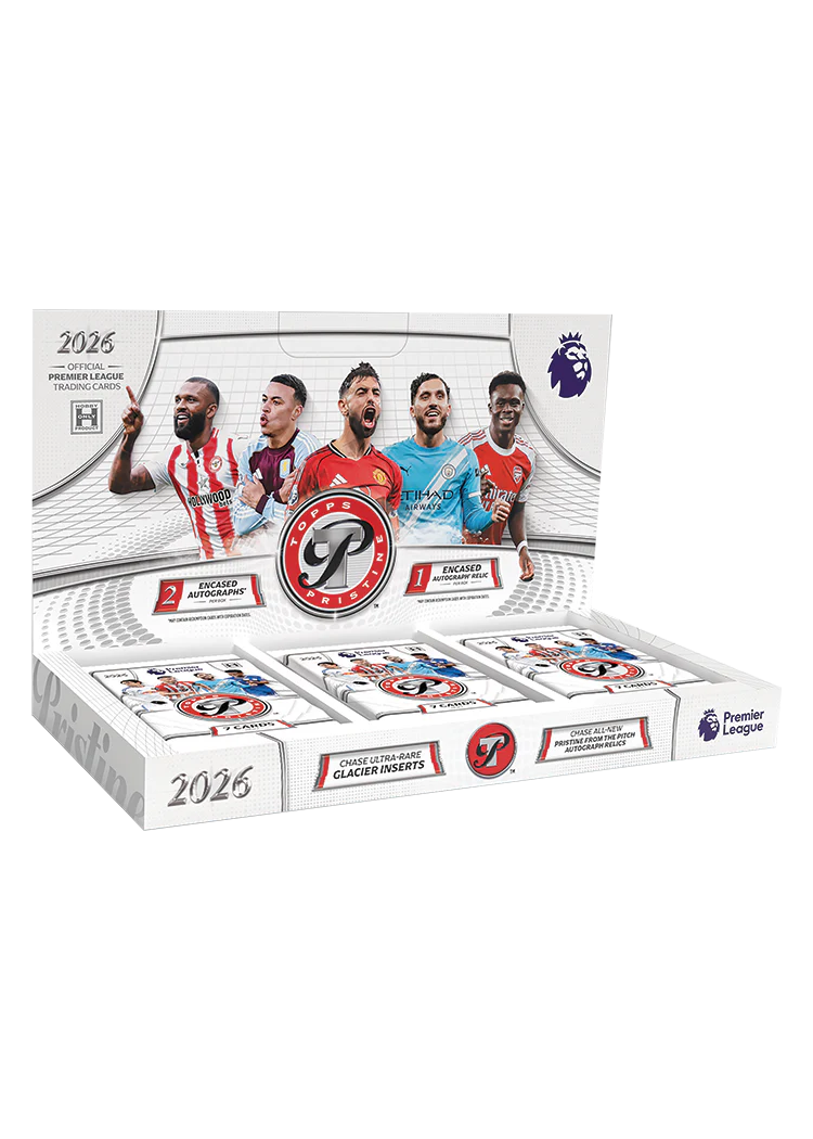 1x TRI-STACK aus der 2025-26 Topps Premier League Pristine Hobby Box im LIVEBREAK von Pushdich TCG. Jeder TRI-STACK enthält zwei 7-Karten-Packs und ein versiegeltes Encased Pack mit Chance auf Autographen, Autograph Relics, Refractors, Parallels, Rookie Cards und seltene Premier League Hits.