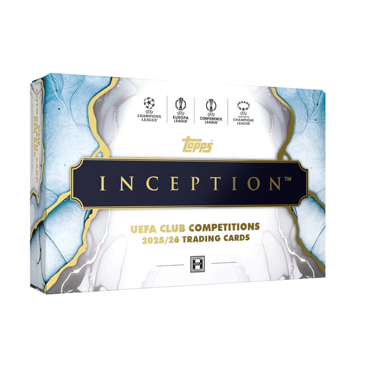 2025-26 Topps UCC Inception Hobby Box (SEALED) mit garantiertem Autogramm und UEFA Club Competitions Trading Cards.