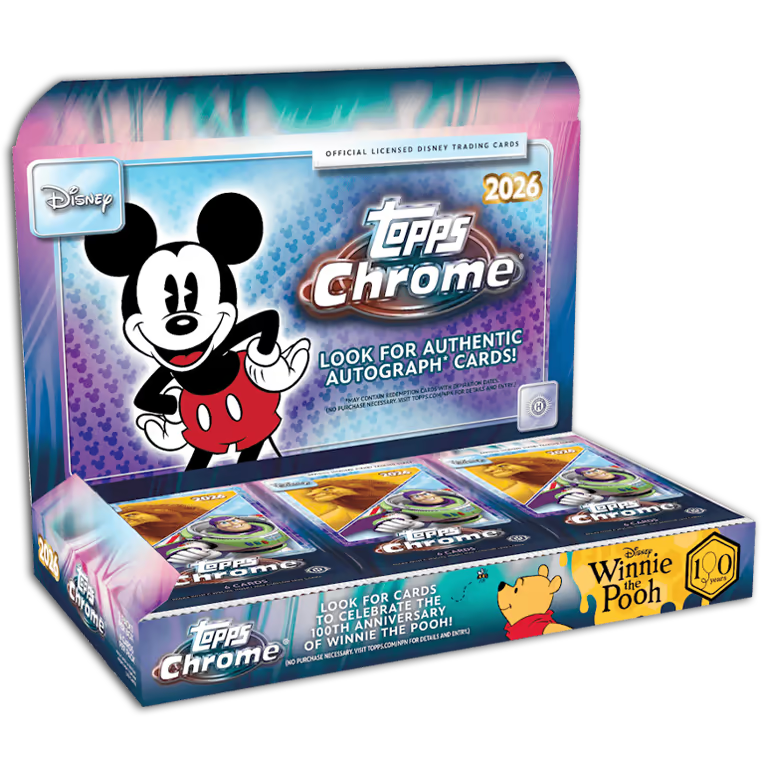 2026 Disney Chrome Random Letter Break #1 – 4 Hobby Boxen LIVEBREAK mit Topps Disney Chrome Trading Cards, Refraktoren, Autogrammen und seltenen Inserts.