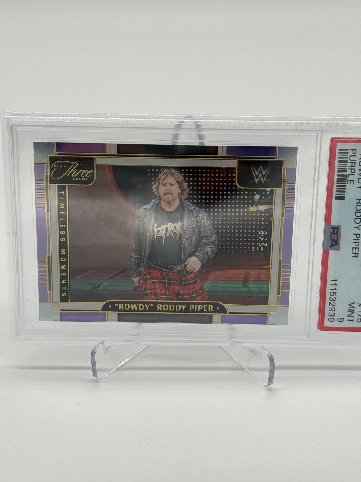 2024 Panini Three Count WWE Rowdy Rody Piper Purple 2/8 PSA 9