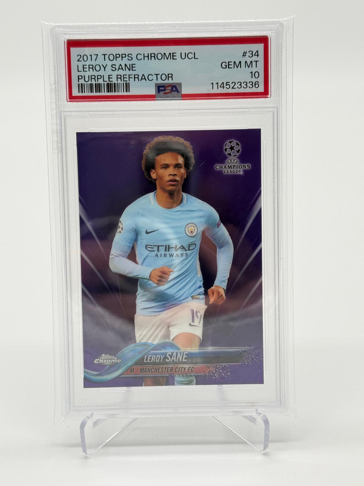 2017 Topps Chrome UCL Leroy Sane /250 Purple Refractor PSA 10