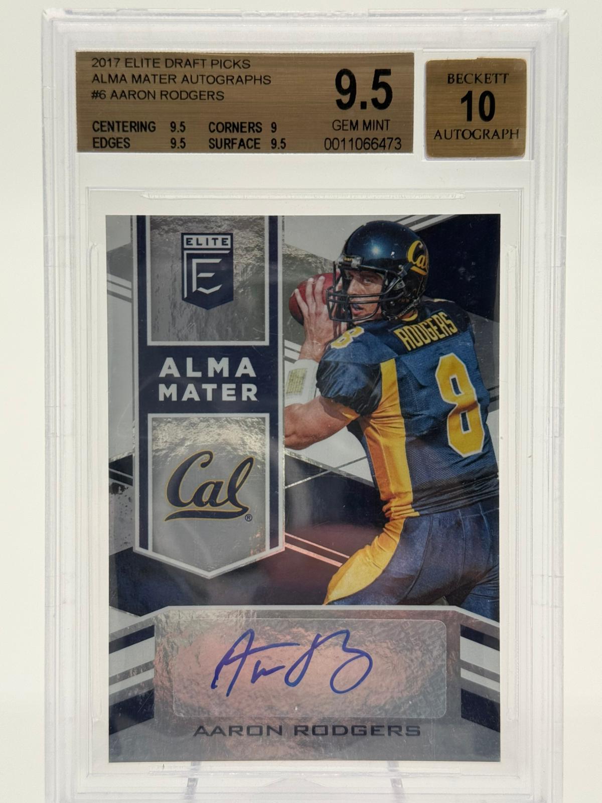 2017 Elite Draft Picks Alma Mater Aaron Rodgers Beckett 9.5 Auto 10