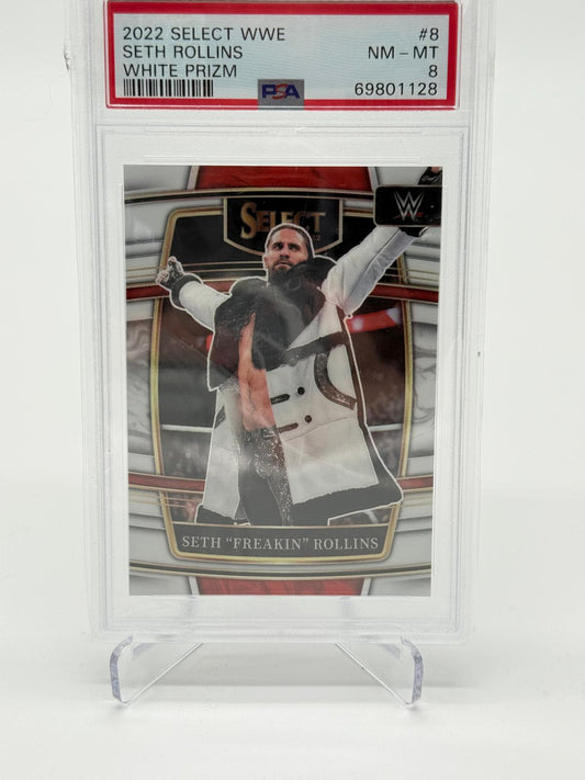 2022 Panini Select WWE Seth Rollins White Prizm 03/99 PSA 8