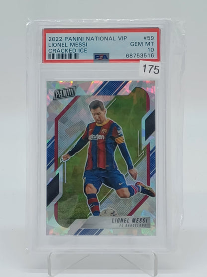 2022 Panini national VIP Lionel Messi Cracked ICE PSA 10
