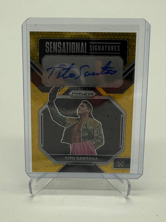 2023 Panini Prizm WWE Tito Santana Gold Disco Sensational Signatures 03/10