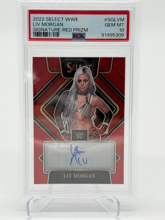 2022 Panini Select WWE Liv Morgan Signature Red Prizm 16/99 PSA 10