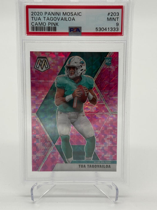 2020 Panini Mosaic Tua Tagovailoa RC Camo Pink PSA 9