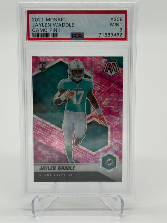 2021 Panini Mosaic Jaylen Waddle RC Camo Pink PSA 9