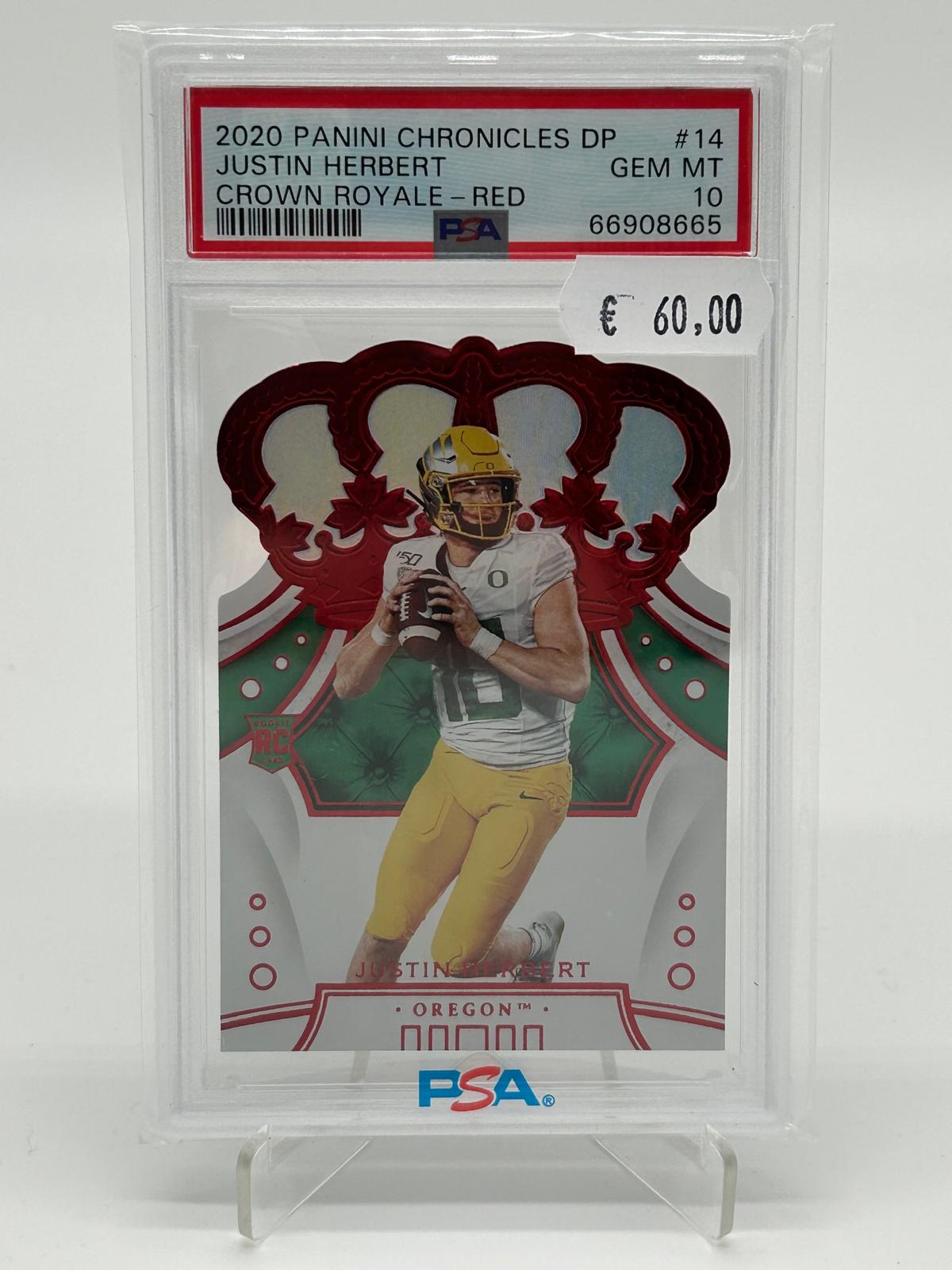 2020 Panini Chronicles Justin Herbert Crown Royale Red PSA 10