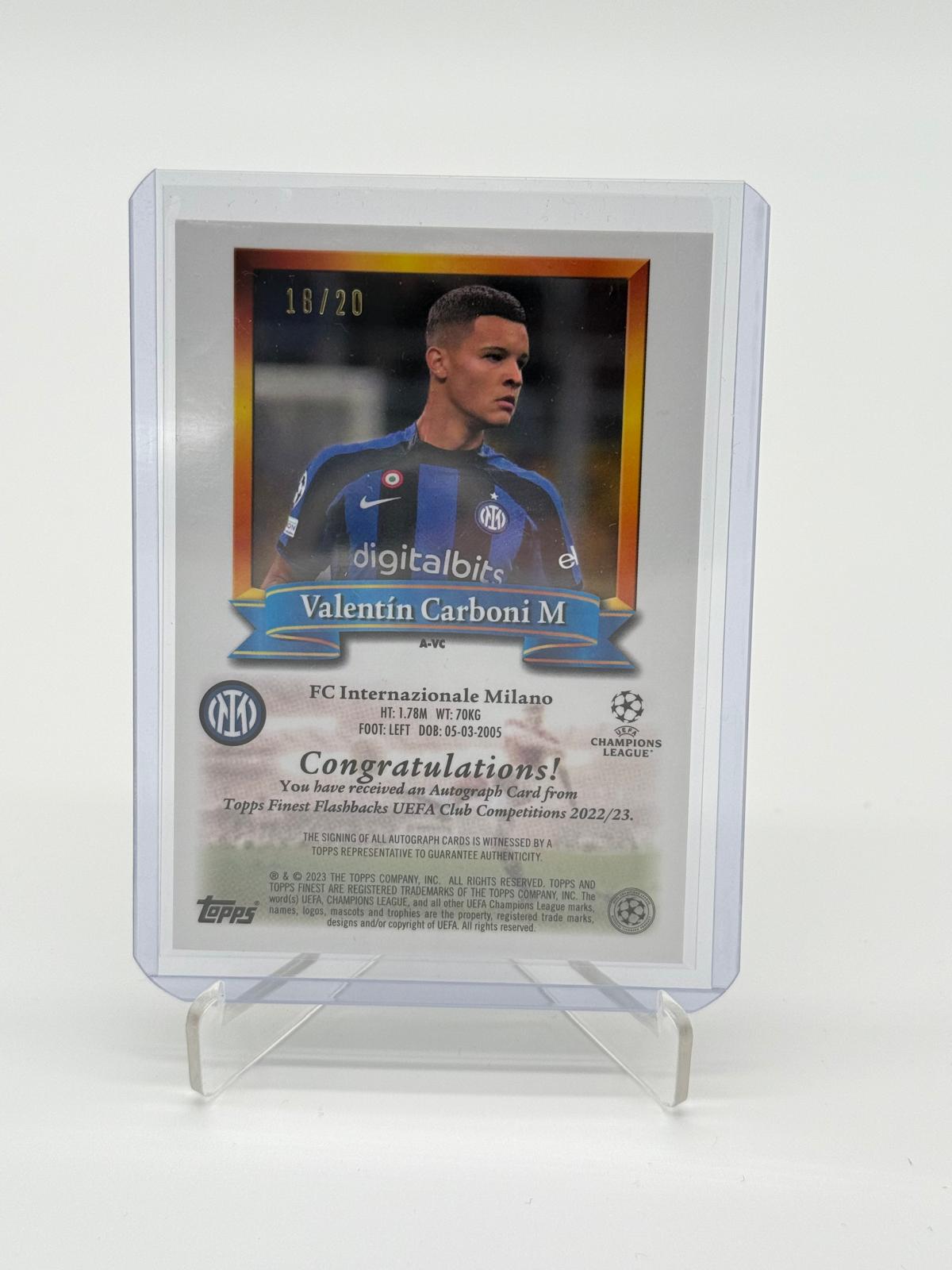 2023 Topps Finest Chrome Valentin Carboni RC Auto /20