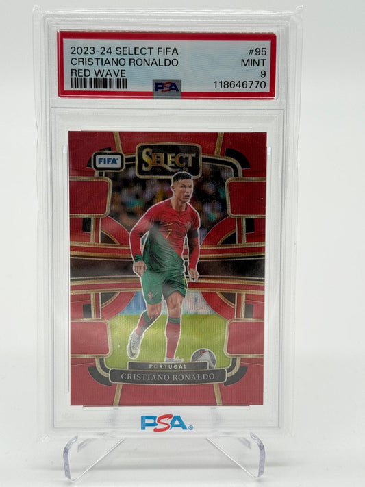 2023-24 Panini Select FIFA Cristiano Ronaldo Red Wave 097/149 PSA 9