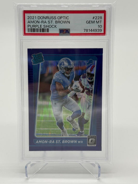 2021 Panini Donruss Optic Amon-Ra St. Brown Rated Rookie Purple Shock PSA 10