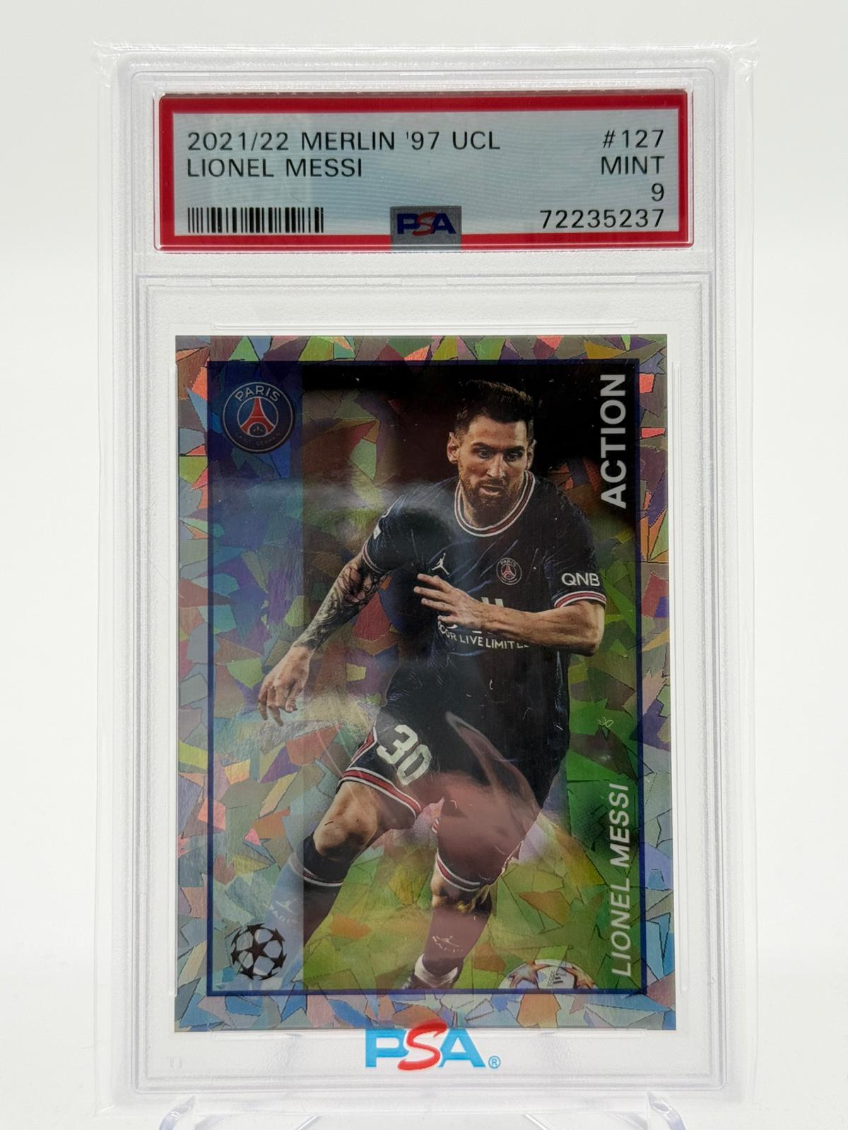 2021-22 Merlin 97 UCL Lionel Messi PSA 9