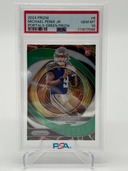 2024 Panini Prizm Michael Penix Jr Portals Green Prizm RC PSA 10