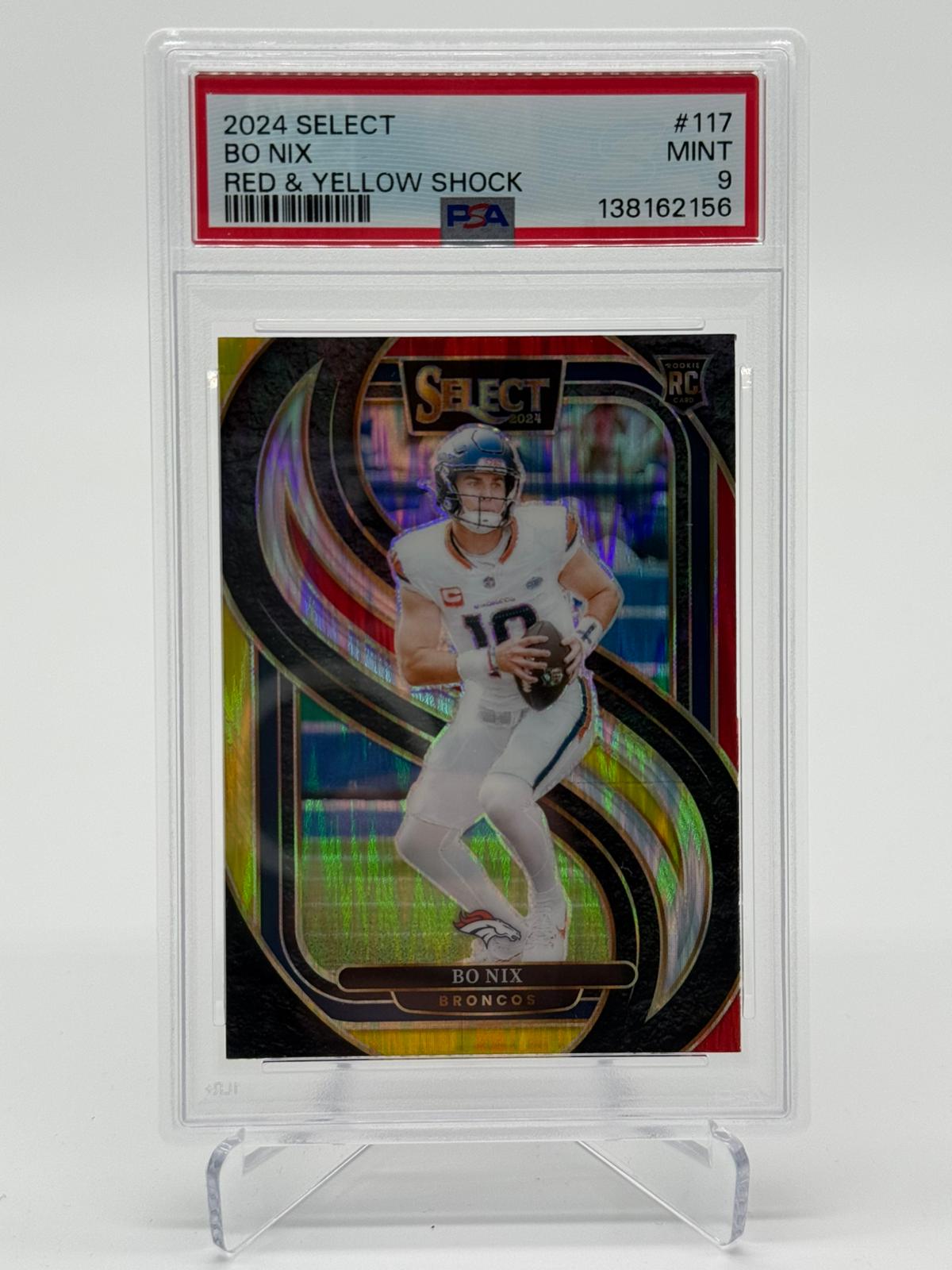 2024 Panini Select Football Bo Nix Red & Yellow Shock RC PSA 9 POP 2