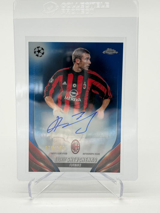 2023-24 Topps UCC Chrome Andriy Shevchenko Blue Refractor Auto 078/150