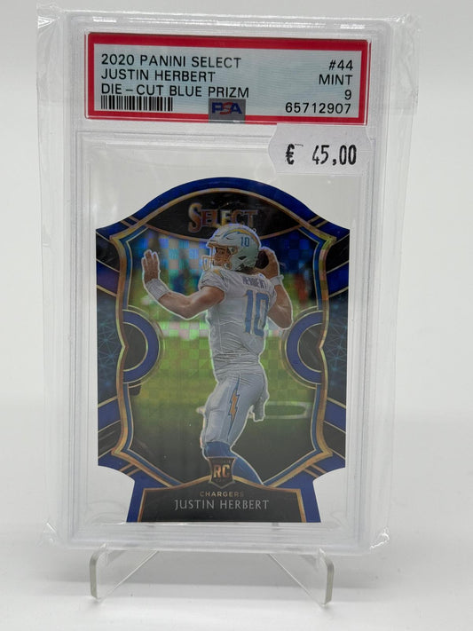 2020 Panini Select Justin Herbert Die Cut Blue Prizm PSA 9