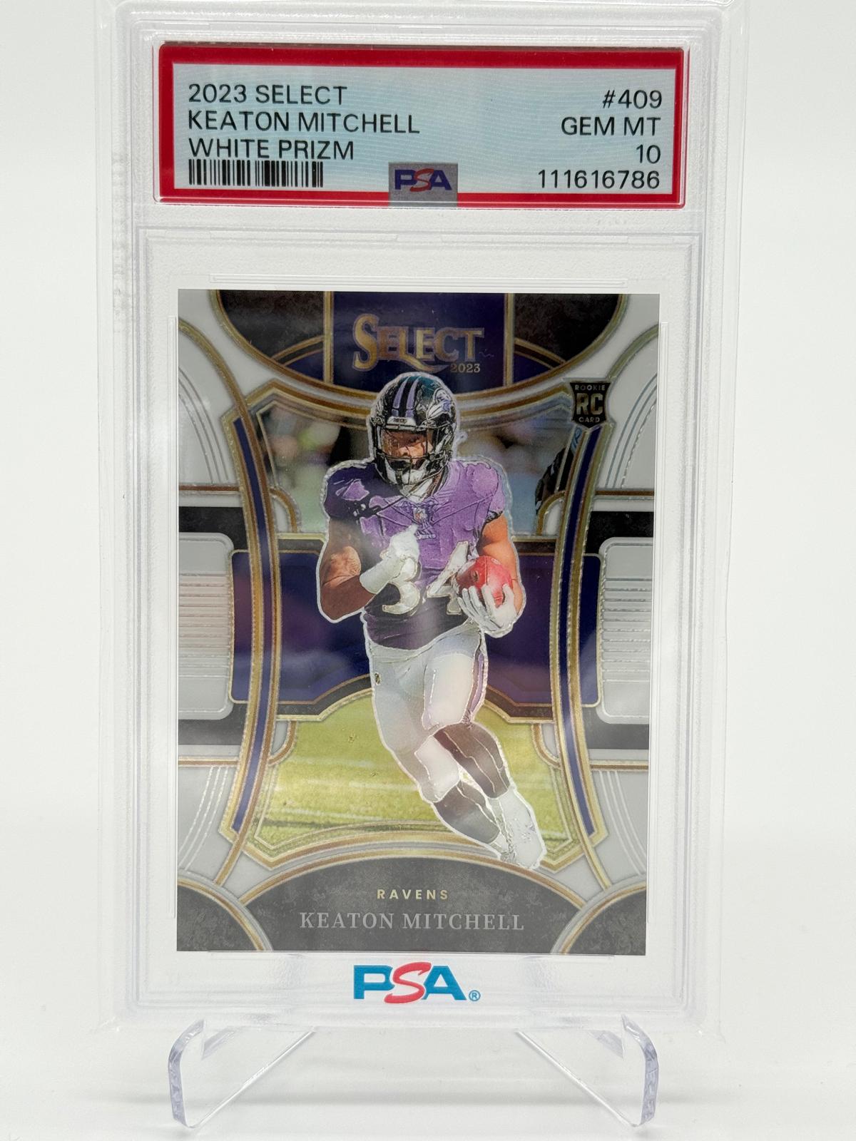 2023 Select Football Keaton Mitchell RC Suite Level White 06/35 PSA 10