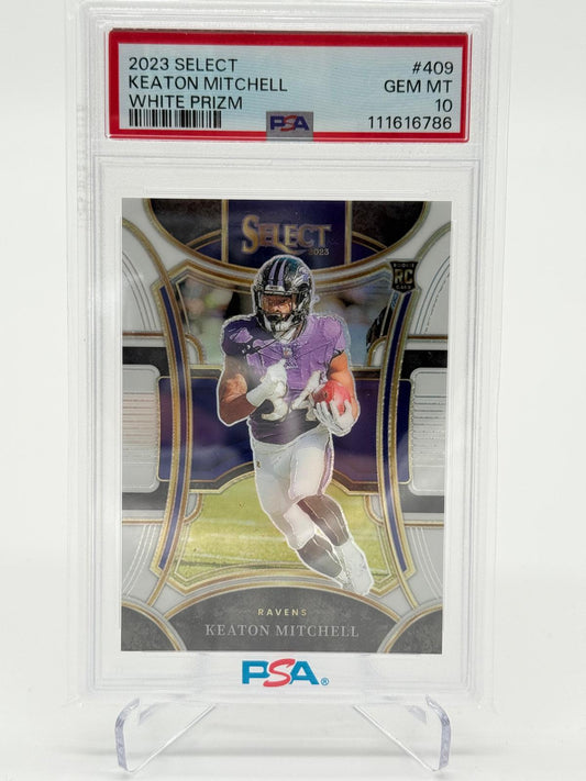 2023 Select Football Keaton Mitchell RC Suite Level White 06/35 PSA 10