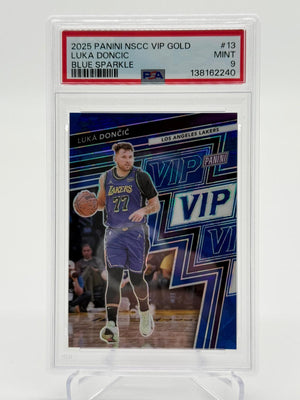 2025 Panini NSCC VIP Gold Luka Doncic Blue Sparkle 09/75 PSA 9