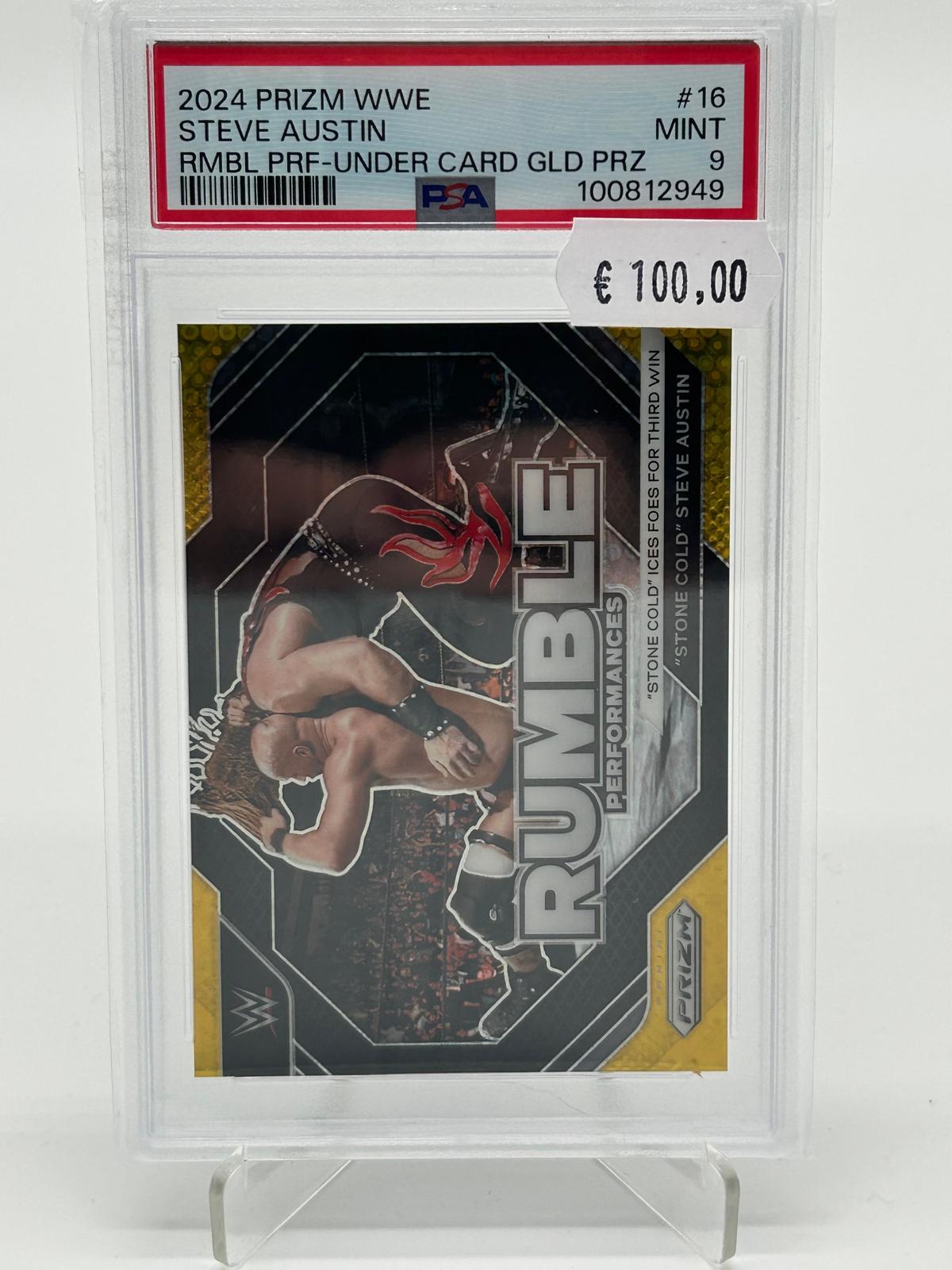 2024 Panini Prizm WWE Steve Austin Rumble Performances Gold /10 PSA 9