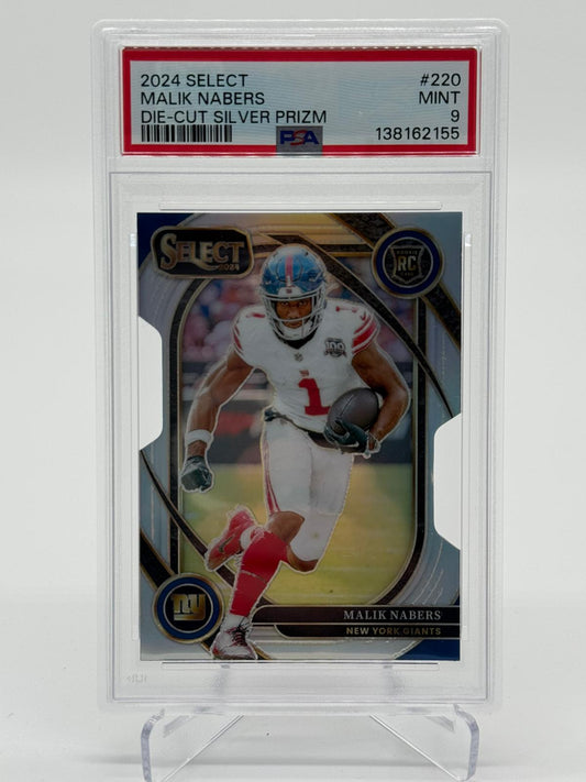 2024 Panini Select Football Malik Nabers Die-Cut Silver Prizm RC PSA 9 POP 1