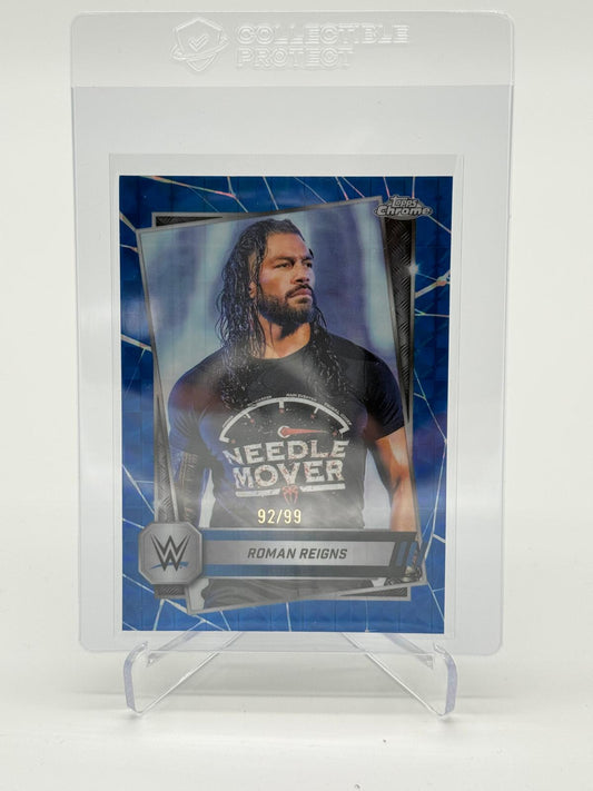 2025 Topps WWE Chrome Roman Reigns Blue Geometric Refractor 92/99