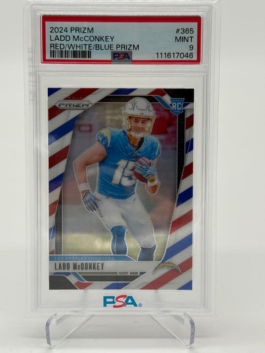 2024 Panini Prizm Ladd Mcconkey Red/White/Blue Prizm PSA 9 Rookie RC