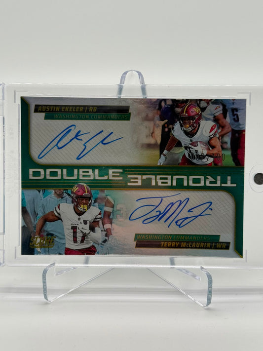 2025 Panini Score Football Double Trouble McLaurin/Ekeler Dual AUTO 007/100