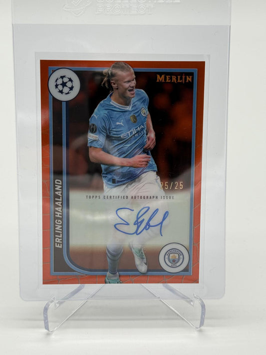 2023-24 Topps Merlin UCC Erling Haaland Auto 25/25 Orange