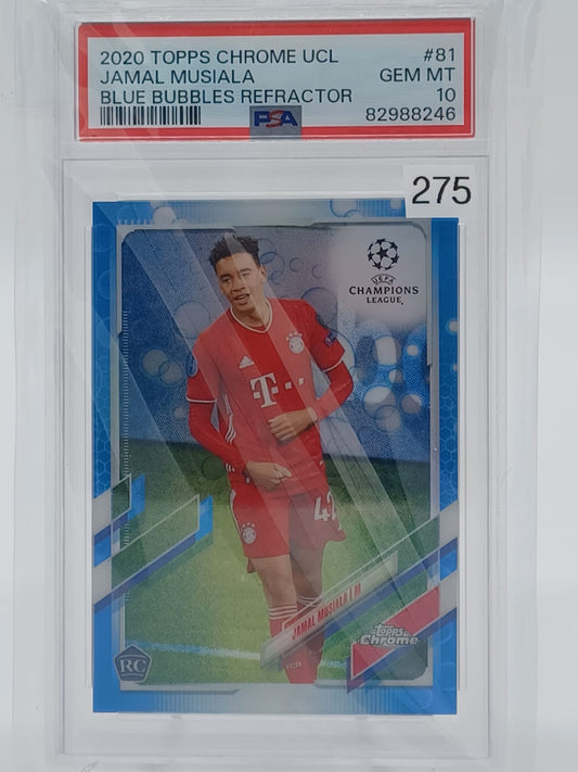 2020 Chrome UCL - Jamal Musiala Blue Bubbles SSP PSA 10