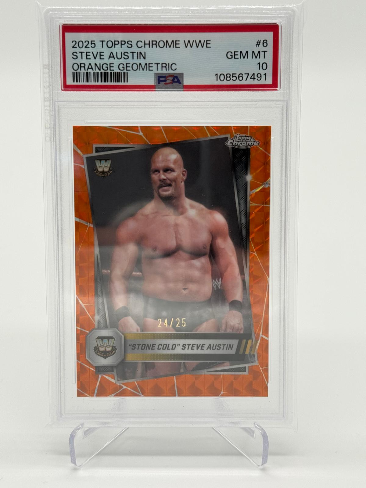 2025 Topps Chrome WWE Steve Austin Orange Geometric 24/25 PSA 10