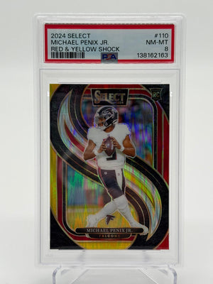 2024 Panini Select Football Michael Penix JR. Red & Yellow Shock RC PSA 8 POP 1