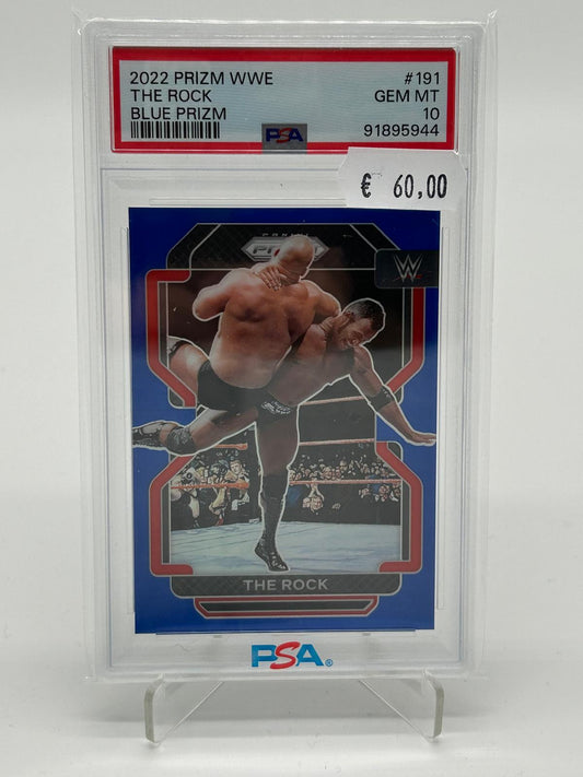 2022 Panini Prizm WWE The Rock Blue Prizm /199 PSA 10