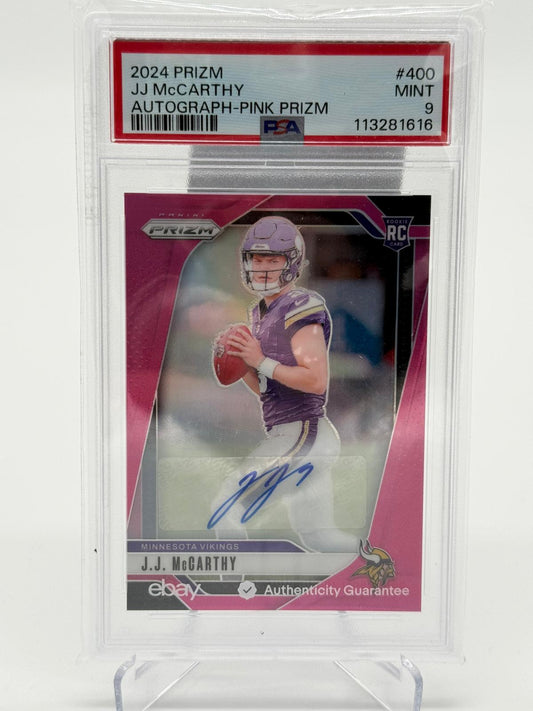 2024 Panini Pink Prizm J.J. McCarthy RC Auto PSA 9