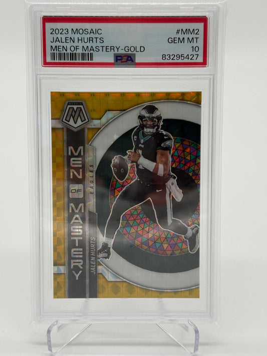 2023 Panini Mosaic Jalen Hurts Men of Mastery Gold 04/10 PSA 10