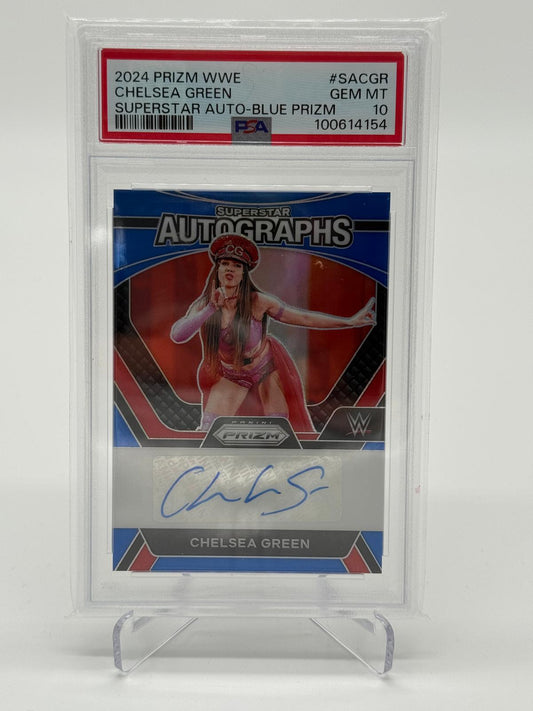 2024 Panini Prizm WWE Chelsea Green Superstar Auto Blue Prizm 30/49 PSA 10
