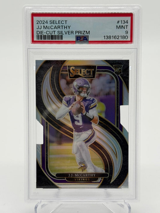2024 Panini Select Football JJ McCarthy Die-Cut Silver Prizm RC PSA 9 POP 1